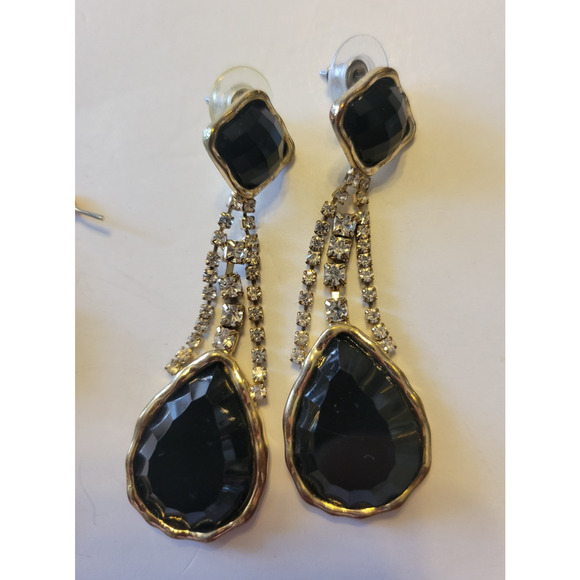 Lot of 5 Vintage Estate Earrings Silver Tone Rhinestone Hoop Drop Dangle Jewelry - Picture 4 of 6